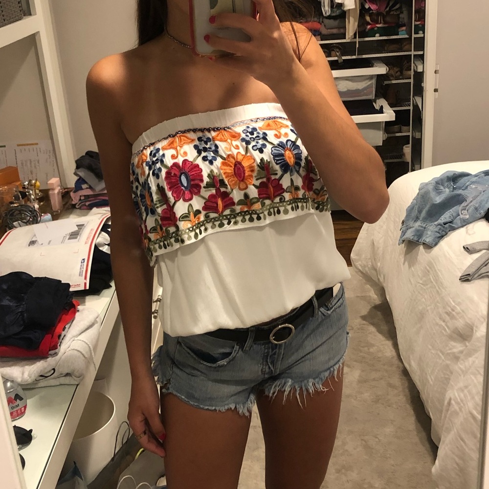 floral strapless top